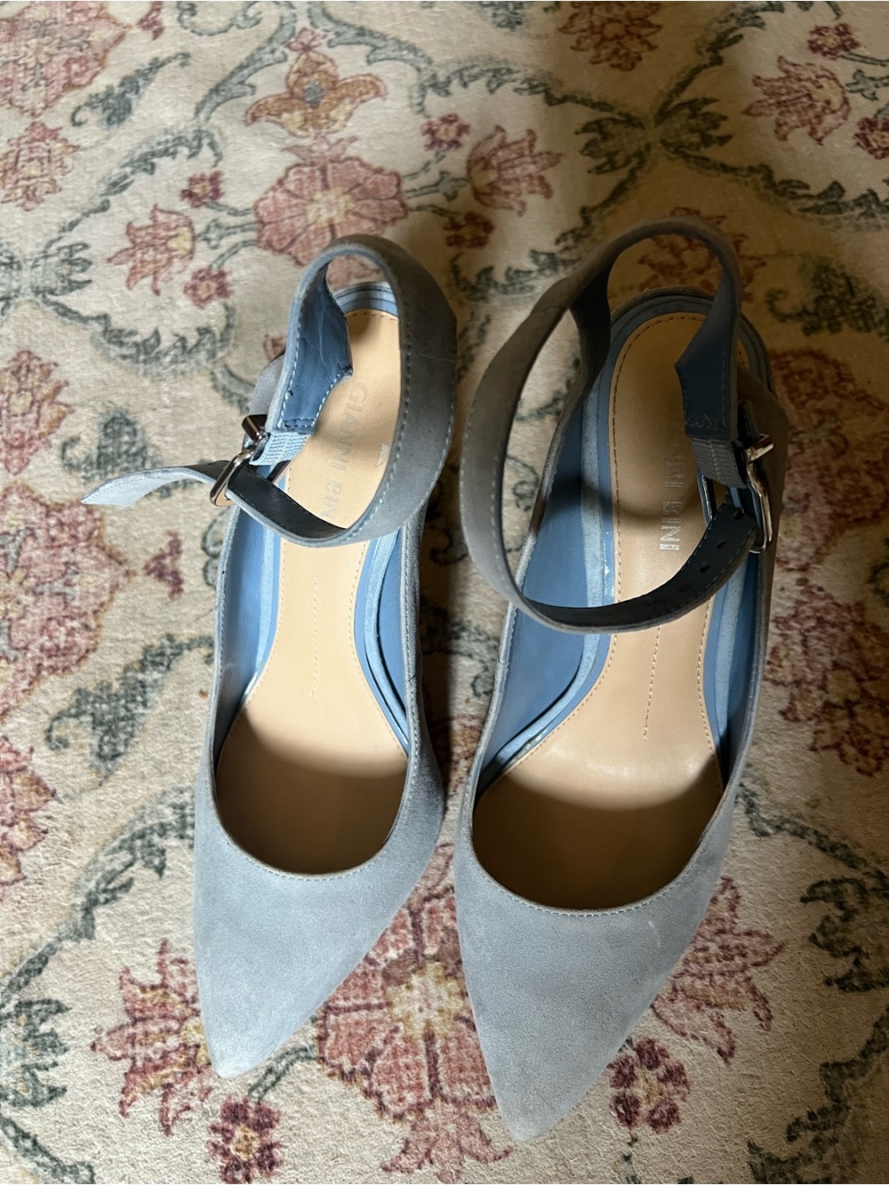 Gianni Bini Light Blue Suede Pointed-Toe Slingback Heels with Ankle Strap - Picture 3 of 7